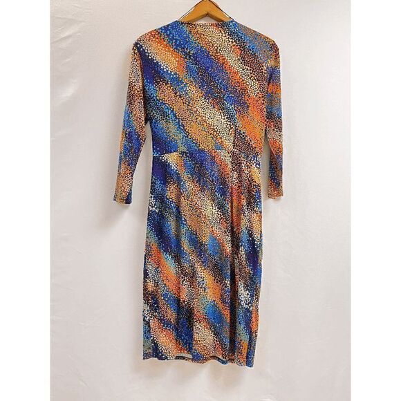 London Times Women's Surplice V-Neck 3/4 sleeve Draped Dress Multi Size 8 - Picture 2 of 8